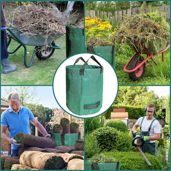 2 st tunga trädgårdsavfallspåsar, återanvändbara trädgårdssäckar med handtag, idealiska för att samla in trädgårdsavfall, plantera gräs och löv - 500L