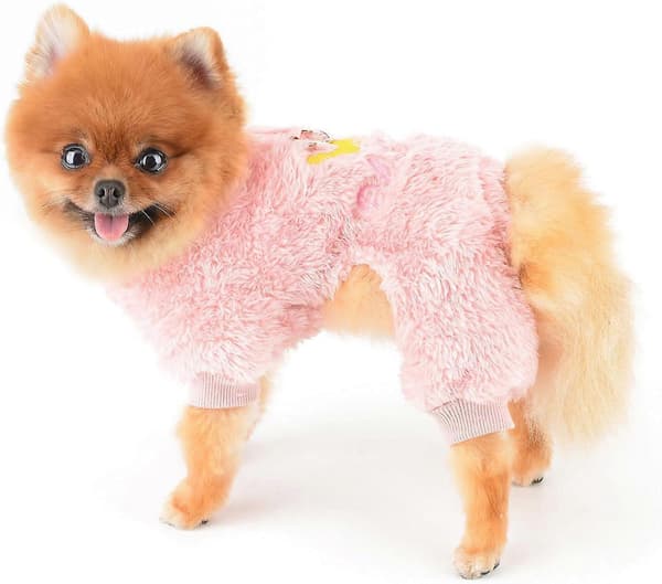 Hundpyjamas för små hundar, husdjurspulloverpyjamas med broderad krona och D-ring, mjuk vinter- och höstoverall Pink