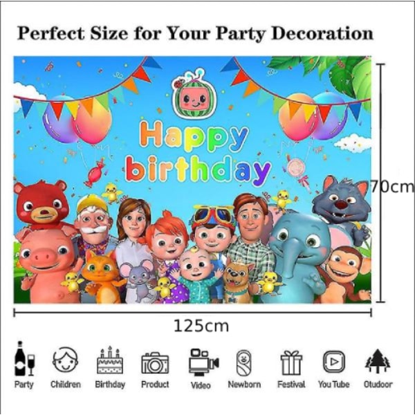 Cartoon Cocomelon Party Baggrund Tillykke med fødselsdagen trykt vægbaggrund