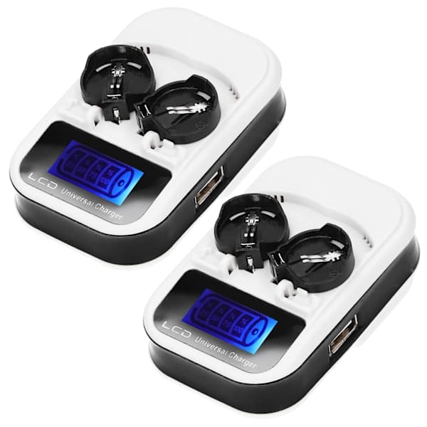 2 stk. LCD knapcelle batterioplader til LIR2016 LIR2025 LIR2032 ML2016 ML2025 ML2032 CR2032 EU stik 100‑240V