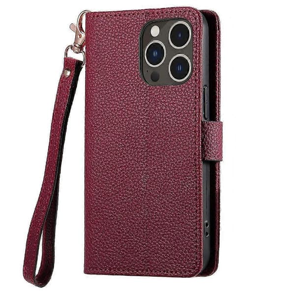 Etui til iPhone 14 Pro Wallet Love Lynlås Læder Etui Lanyard Brown