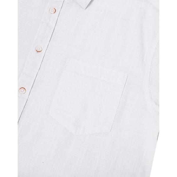Kortærmet linnedskjorte til mænd Normal pasform afslappet sommerstrandskjorte med lomme (størrelse: M)