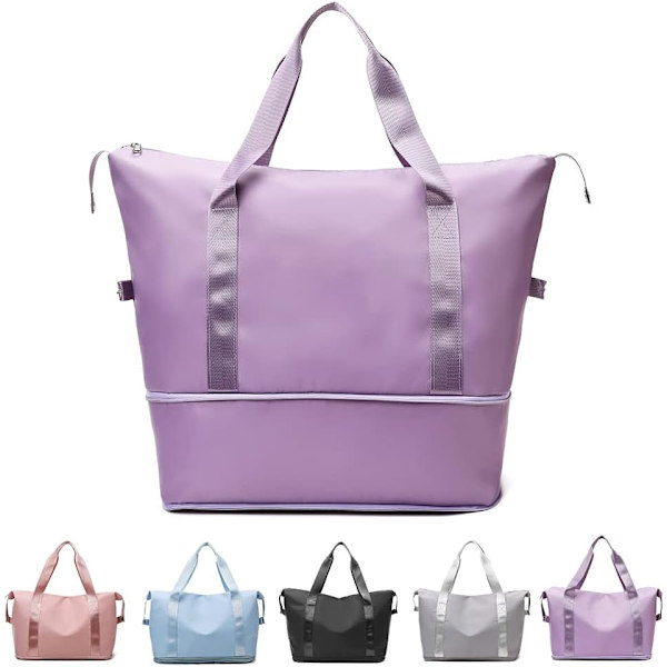 Reise Duffel Bag, Håndveske Sports Gym Bag med Tørr Våt Separert, Vanntett Stor Trenings Duffel Bag, Overnatting Bag for Reise, Sport(Lilla)