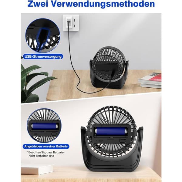 ®RisingFF 2-pack USB-bordsfläktar med 2m USB-C-kabel, liten tyst 360° roterande USB-bordsfläkt