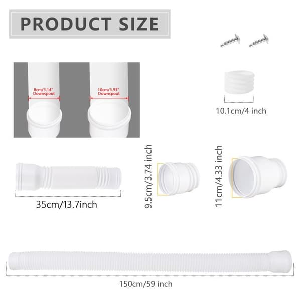Flexibel stuprörsförlängningssats, 90/100 mm, justerbar rörförlängning (35–100 cm) (svart, 2-pack)