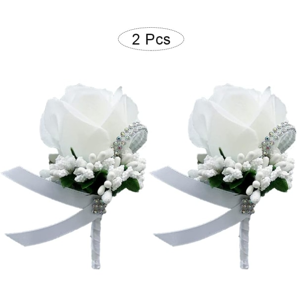 2 stk roser corsage, knapphulls corsage, bryllupsblomst corsage, bryllupsknapphull, brudgom knapphull, bryllupsknapphull hvit rose