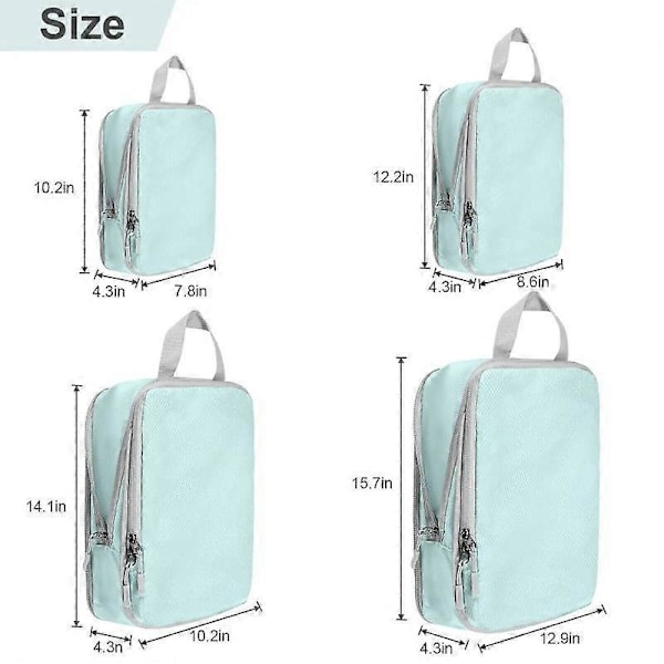 Kompresjonsposer for reise 4 stk Kompresjon Reiseorganisator Koffert Organizer Veskesett Pakkekuber Reise Dobbeltsydd beige