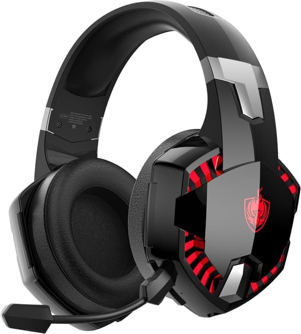 PS4 Gaming Headset til PS5, PC, Switch, G2000 Pro Bluetooth Trådløse Ørekopper til Telefon, Laptop, med Aftagelig Støjreducerende Mikrofon, Ste Rød
