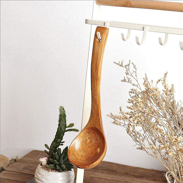 Naturlig japansk träslev för soppa, gröt, ramen, ris, långskaftad sked, present