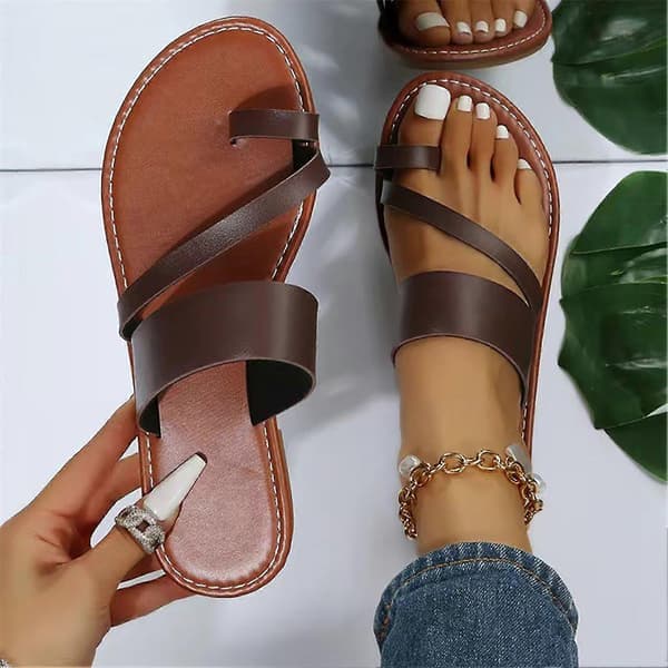 Dame ensfargede flip-flops Kvinner Plus Size flate sandaler Egnet for strandbruk Coffee 38