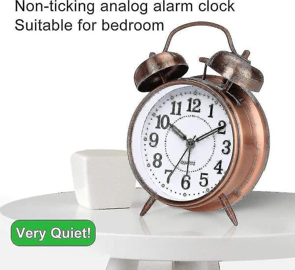 Retro väckarklocka, gammaldags sängklocka med tyst dubbellarm