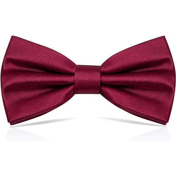 Färdigknuten fluga för män, Tux fluga justerbar formell fluga i satin för fest bröllop (Maroon Red)
