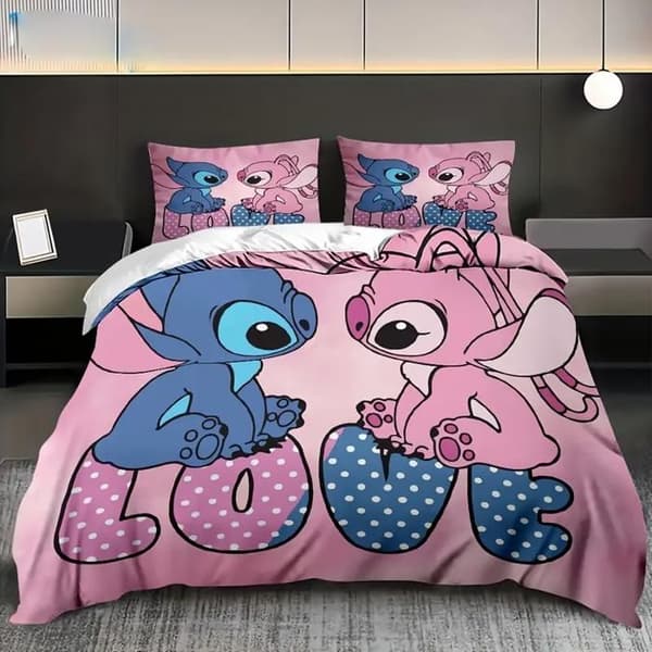 Dubbelt påslakanset - Lilo & Stitch Tema - Påslakan 220x240cm + 2 Örngott 50x75cm