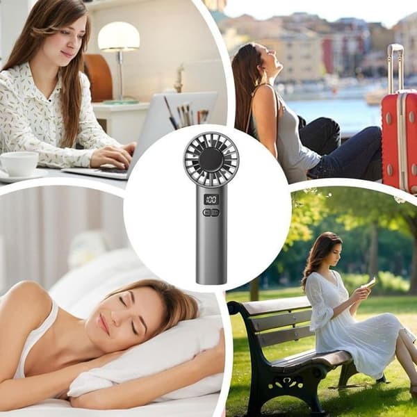 Genopladelig bærbar ventilator, miniventilator, 100 hastighedsindstillinger, LED-display, USB-opladning, grå - AquaForge