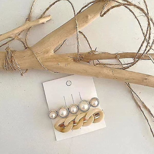 Pearls Hårspænder Klassiske hårnåle Hovedbeklædning Stylingværktøjer, Hårgreb til kvinder piger, lille gaveidé (6 stk, beige)