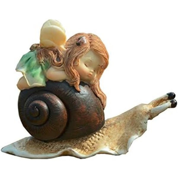 Miniature Fe Figur - Drømmende Fe Statue Fairy on Snail