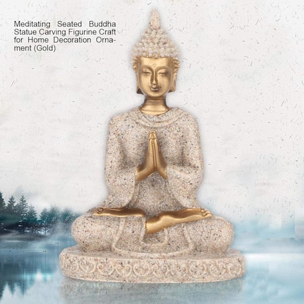 Håndlavet håndværk hjem ornament Buddha håndværk, udskæringsstatue, Buddha-statue, Buddha-figur til fødselsdagsgave til hjem til kontordekoration (en guld)
