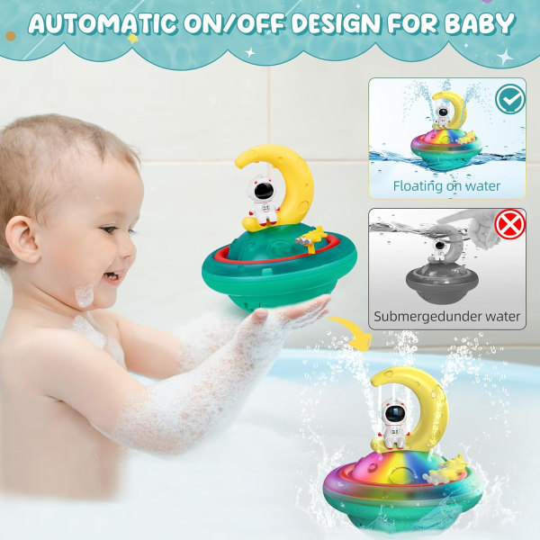 Sprayvattenleksak Spin Baby Lysande Badleksak, Automatisk Sensor Spray Duschleksak med LED, Badkar Pool Badleksak Present till 1 2 3 4 5 År Gamla Pojkar Flickor MOON