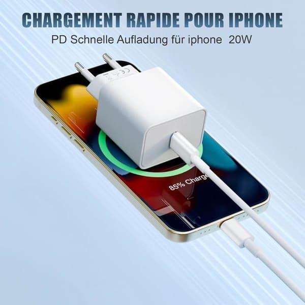 2-pak iPhone hurtigoplader – 20W PD USB-C vægstik med 2m USB-C til Lightning-kabel til iPhone 14/14 Pro/13/13