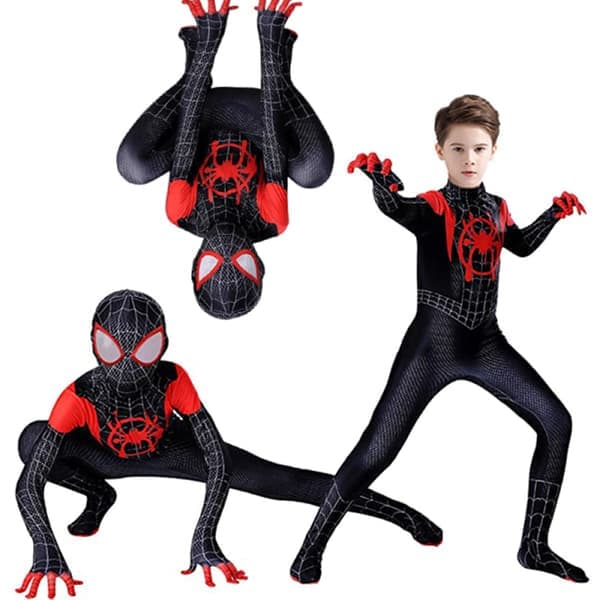 Børn Miles Morales Dragt Spiderman Cosplay Jumpsuit Sort 140CM
