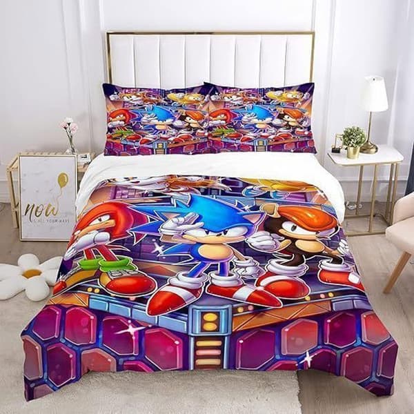 Sonic 3-delat bäddset – påslakan 135x200cm + 2 örngott 65x65cm, 100% förstärkt polyester