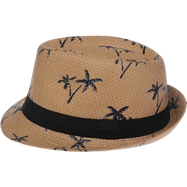 Havaijilainen Fedora-olkihattu miehille, naisille, unisex, Panama-kesähattu, aurinkojazz-asujuhlahattu (Khaki)