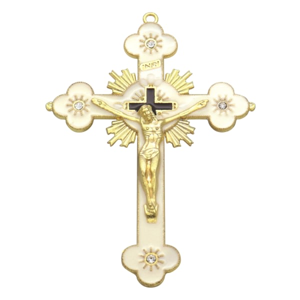 Metalemalje Krystal Blomsterkrucifiks til Kors Åndelig Religiøs Jesus Katolsk Velsignelse Trosgaver Bøn Kirke dec - null - 1