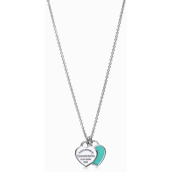 Dubbel hjärtformad emalj halsband 925 sterling silver charm smycken rosa hänge söta mode halsband kompatibla kvinnor