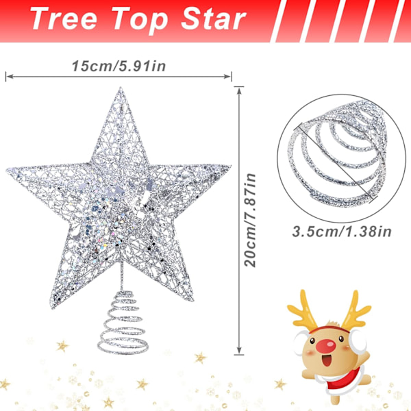 Sølvtrestjerne juletrepynt i metall, juletrepynt i metall for juletrepynt, julepynt til hjemmet 15*20cm