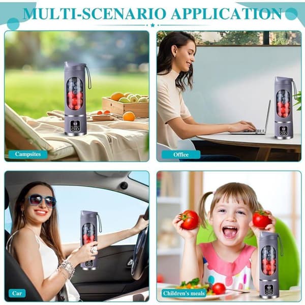 Bærbar Smoothie Blender – 450 ml, Genopladelig, 12 Knive, LED-display (Lilla)