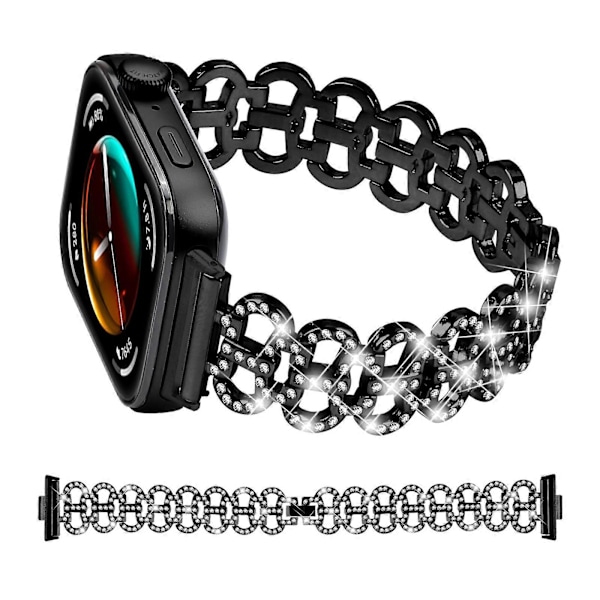 Metallinen ranneke Huawei Watch Fit 3 -kelloon, kurpitsanmuotoinen strassikoristeltu vaihtoranneke Black
