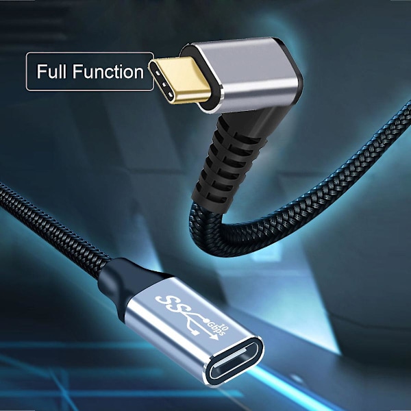 UC-058-UP-0.5M 90 asteen kulmassa oleva USB-C USB 3.1 Type-C uros-naaraskäyttöinen jatkojohto Alumiiniseosliitin Punottu kaapeli