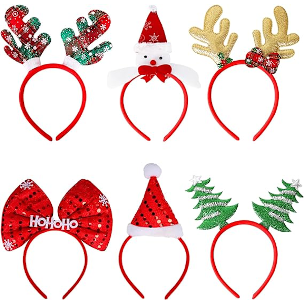 6 Pack Christmas Headbands, Christmas Hat Snowman Christmas Tree Reindeer Antlers Christmas Headband Headwear Hairband for Adults Women Kids