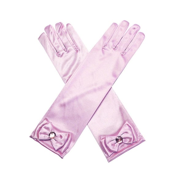 1 pari prinsessahanskat Full Finger Faux Crystal Bowknot Kiiltävä silkkinen pukeutumistarvikkeet Satiini Kids Pink