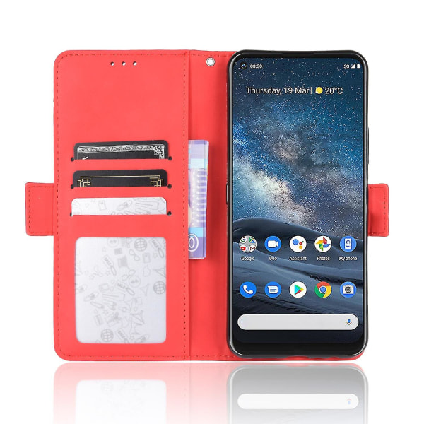 Kompatibel med Nokia 8.3-cover Justerbar aftagelig kortholder Magnetisk lukning Læderpung-etui Red A