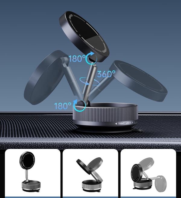 Magnetisk Telefonholder Bil - Vakuumsug & 360° Rotation Sort sort Svart black