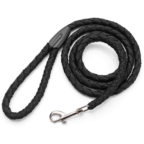 Hundeforing av nylon, tau for hunder, treningsforing for mellomstore og store hunder med rustfritt stålspenne, 1,5 m lang og 1,2 cm bred (svart)
