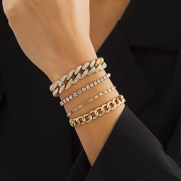 4 st Ormbenskedjearmband Set för Kvinnor Gold One-size