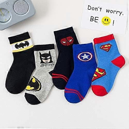 5 Par Superhjälte Barnstrumpor. Avengers Barnstrumpor, Bomullsstrumpor, Sovstrumpor. Spindelmannen, US Captain, Superman Strumpor