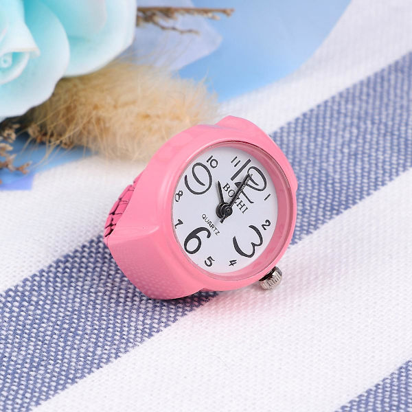 1st Finger Ring i Unik Design med Klocka - Unisex - Mode & Elegant Kvarts Klockring (Rosa)