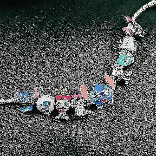 Dam Smycken Guldberlockarmband Pandora Inspirerad Stil m/Ros Silverfärg 19CM Hjärta Berlocker, Armband Y2K, Handsmycken, Armband för Kvinnor-tonåringar Stitch