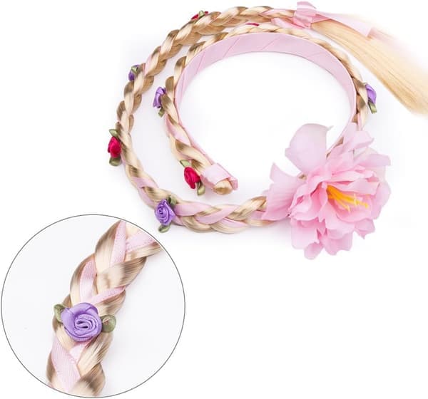 Prinsesse Elsa Kostume Tilbehørssæt til Børn, Inkluderer Fletning, Diadem, Handsker og Tryllestav 9pcs - pink (braids)