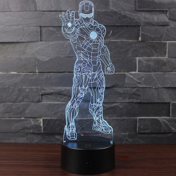 Kodinsisustus Marvel Iron Man 3D Illusion Led Yövalo 7 väriä Kosketuskytkin Pöytälamppu Lahjat