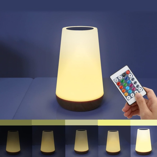 LED Natlampe Touch Lampe Bordlampe Soveværelse Genopladelig Justerbar med Fjernbetjening og Timing Funktion Varm Hvidt Lys + RGB Farveændring