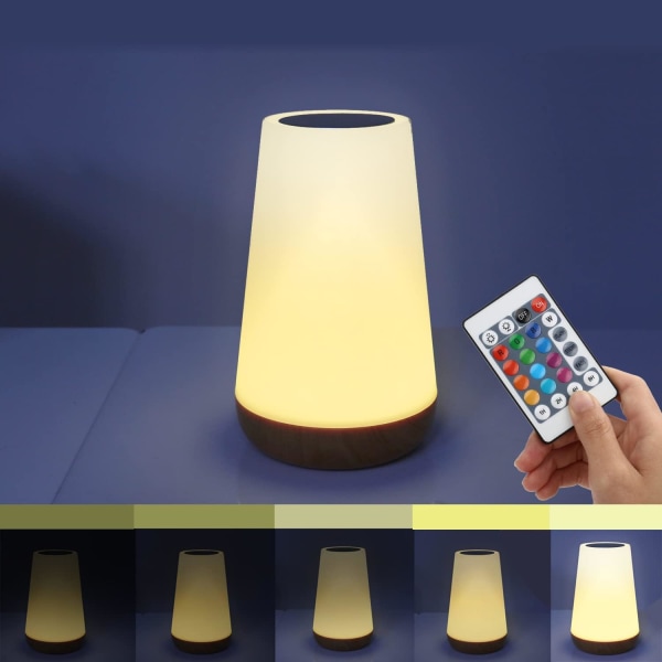 LED Nattljus Touch-lampa Bordslampa Sovrum Uppladdningsbar Dimbar med fjärrkontroll och timingfunktion Varmvitt ljus + RGB-färgbyte
