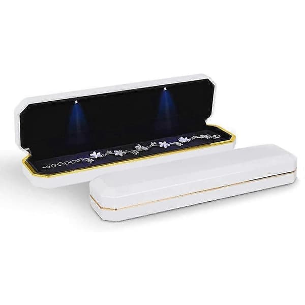 LED-belyst Ring Halsband Förvaringslådor Förlovning Bröllop Present Display Box