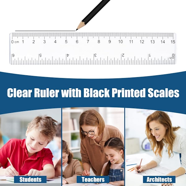 6 stk. 15 cm lineal, 6 tommer gennemsigtig lineal i plast, brudsikre lineal, gennemsigtig lige lineal målelineal værktøj til studerende skole kontor undervisning lineal