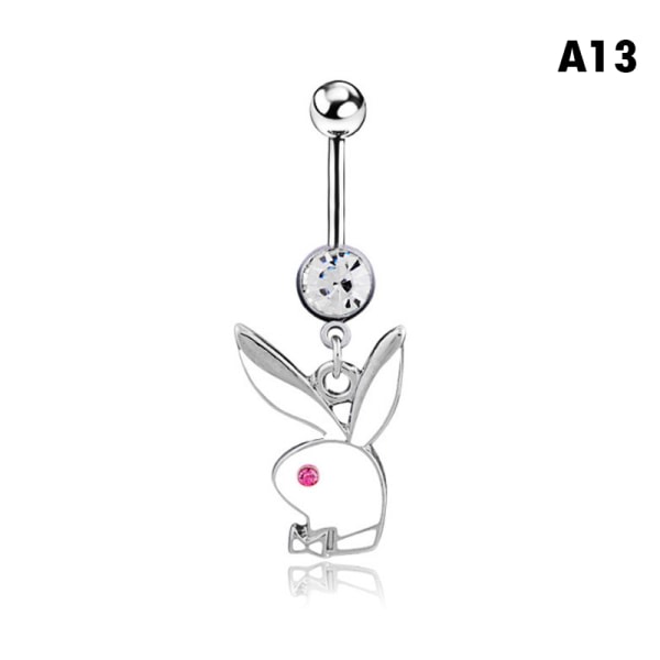 1 stk Bunny Dangle Belly Ring Asfaltert CZ Gems Kirurgisk Stål - A13