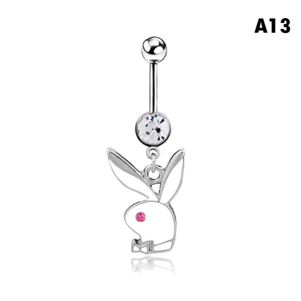 1st Bunny Dangle Belly Ring Paved CZ Gems Kirurgiskt stål - A13