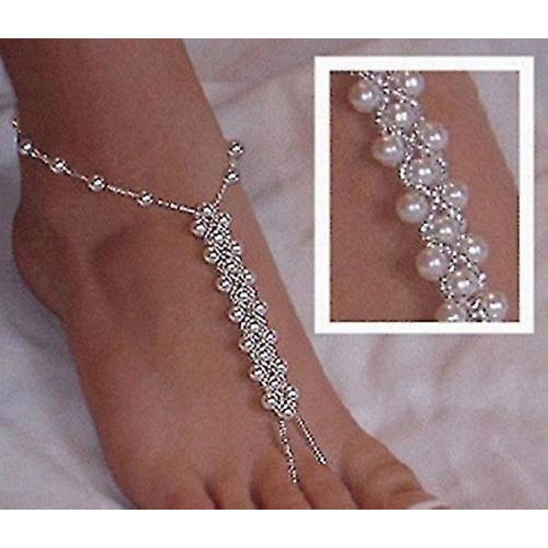 Ghyt Textile Pearl Barefoot Foot Jewelry Anklet For Sandals& Beach Wedding(1 Pair)